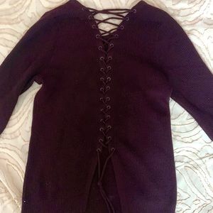 Women’s burgundy sweater with lace up back